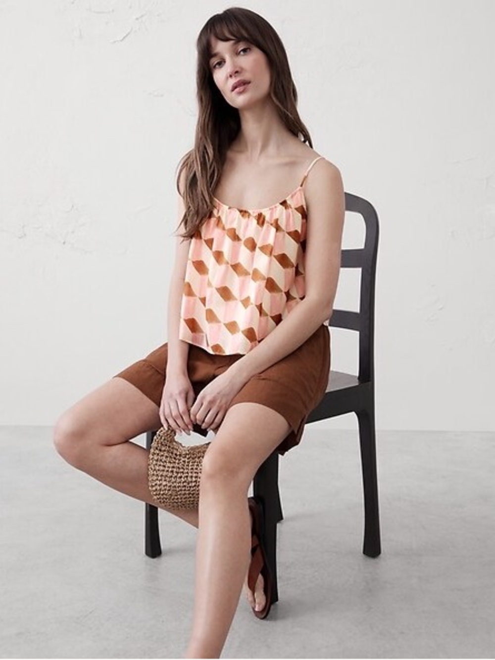 Banana Republic Voile Shirred-Neck Camisole in Pink/Brown - S